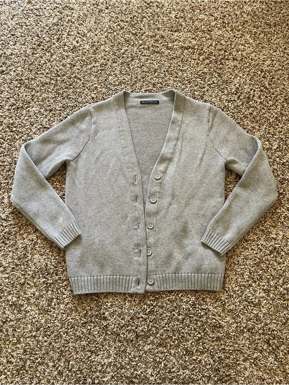 Brandy‎ Melville Grey V-Neck Cardigan Sweater One Size Button Front Ribbed Knit